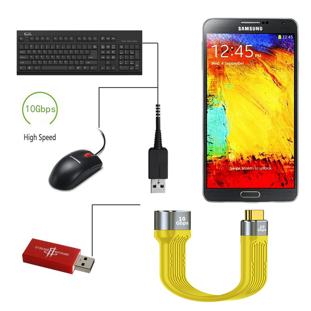 13cm USB 3.1 Type-C Male Host to USB 3.0 Type A Female OTG Flat Slim FPC 10Gbps Data Cable for Laptop Phone - Yellow