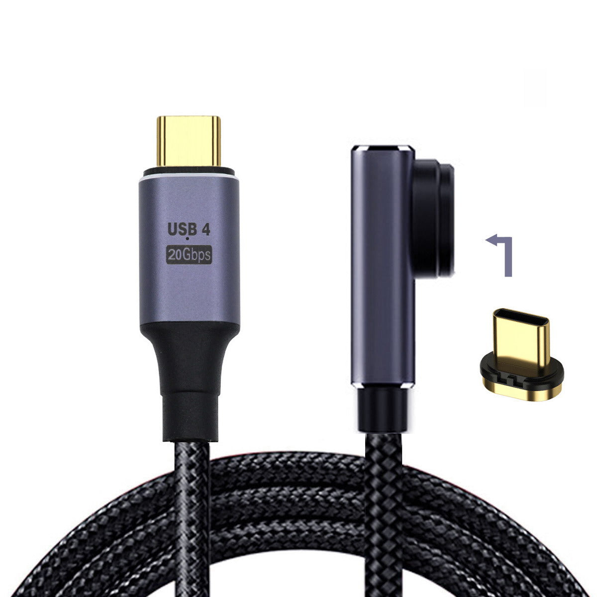 UC-034-LP USB-C Magnetic 90-Degree Connector USB4 Cable 20Gbps 100W Charging Cord 8K / 5K Video Cable