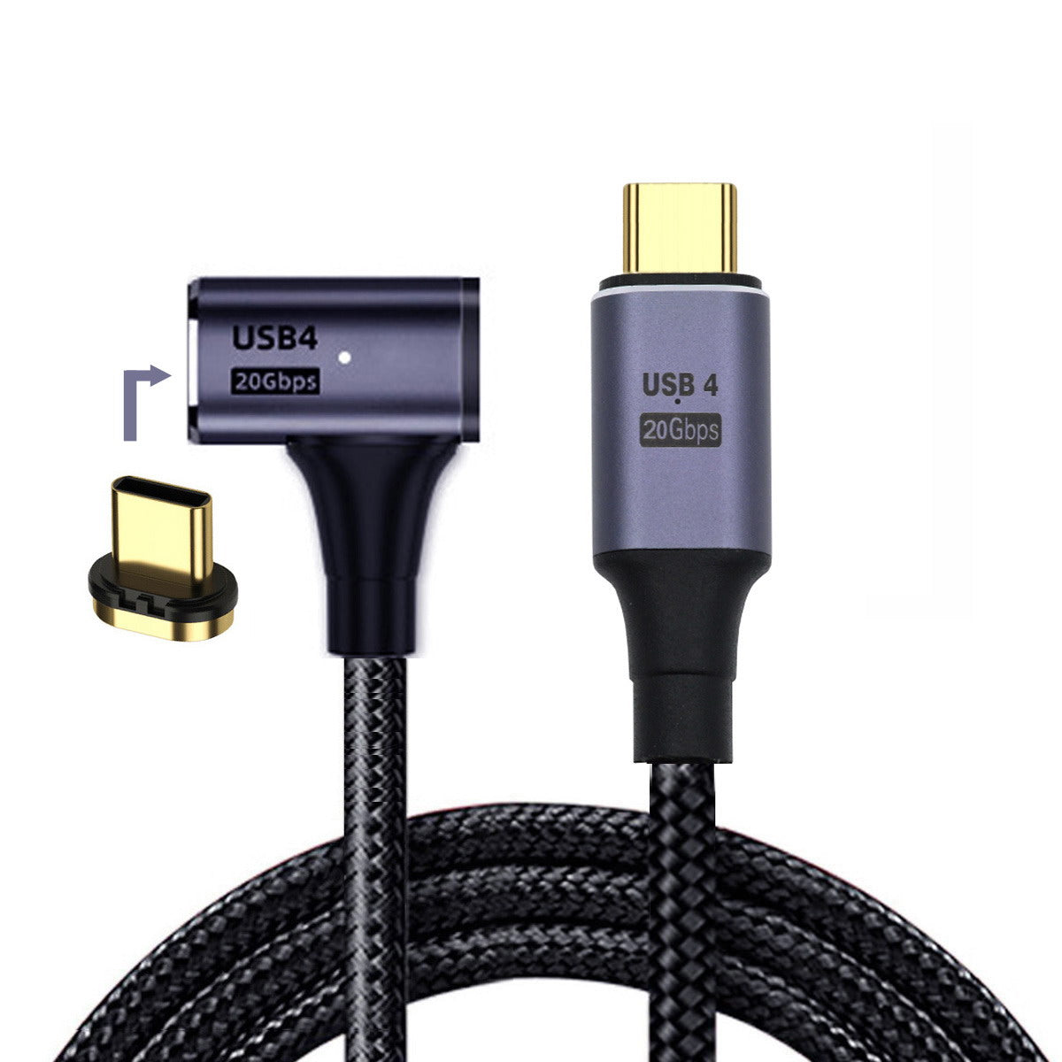 UC-034-RI USB-C Magnetic Connector USB4 Cable 20Gbps Left Right Angled 90-Degree 100W Charging 8K / 5K Video Cord