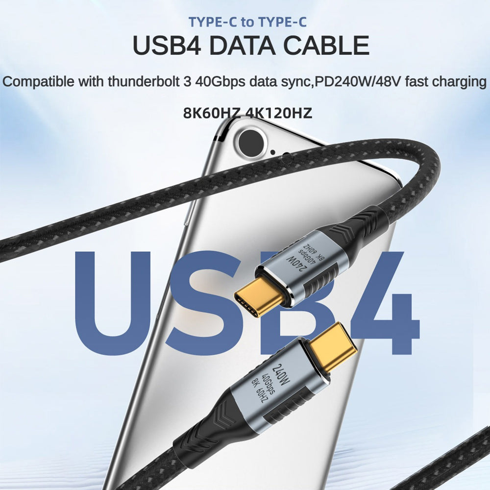 1.5m 8K / 60Hz USB4 40Gbps Type C Male to Male Braided Data Cable Support PD 240W Fast Charging
