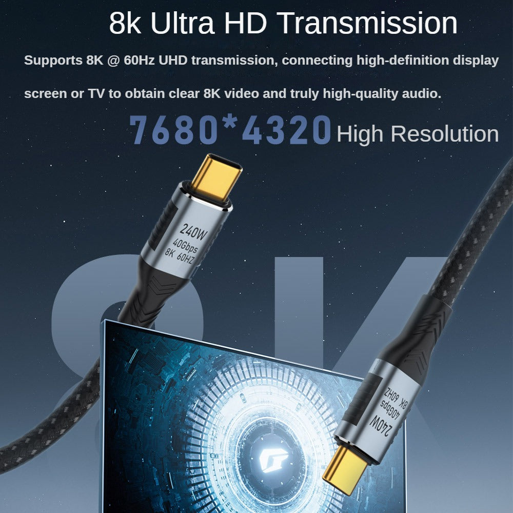 1.5m 8K / 60Hz USB4 40Gbps Type C Male to Male Braided Data Cable Support PD 240W Fast Charging