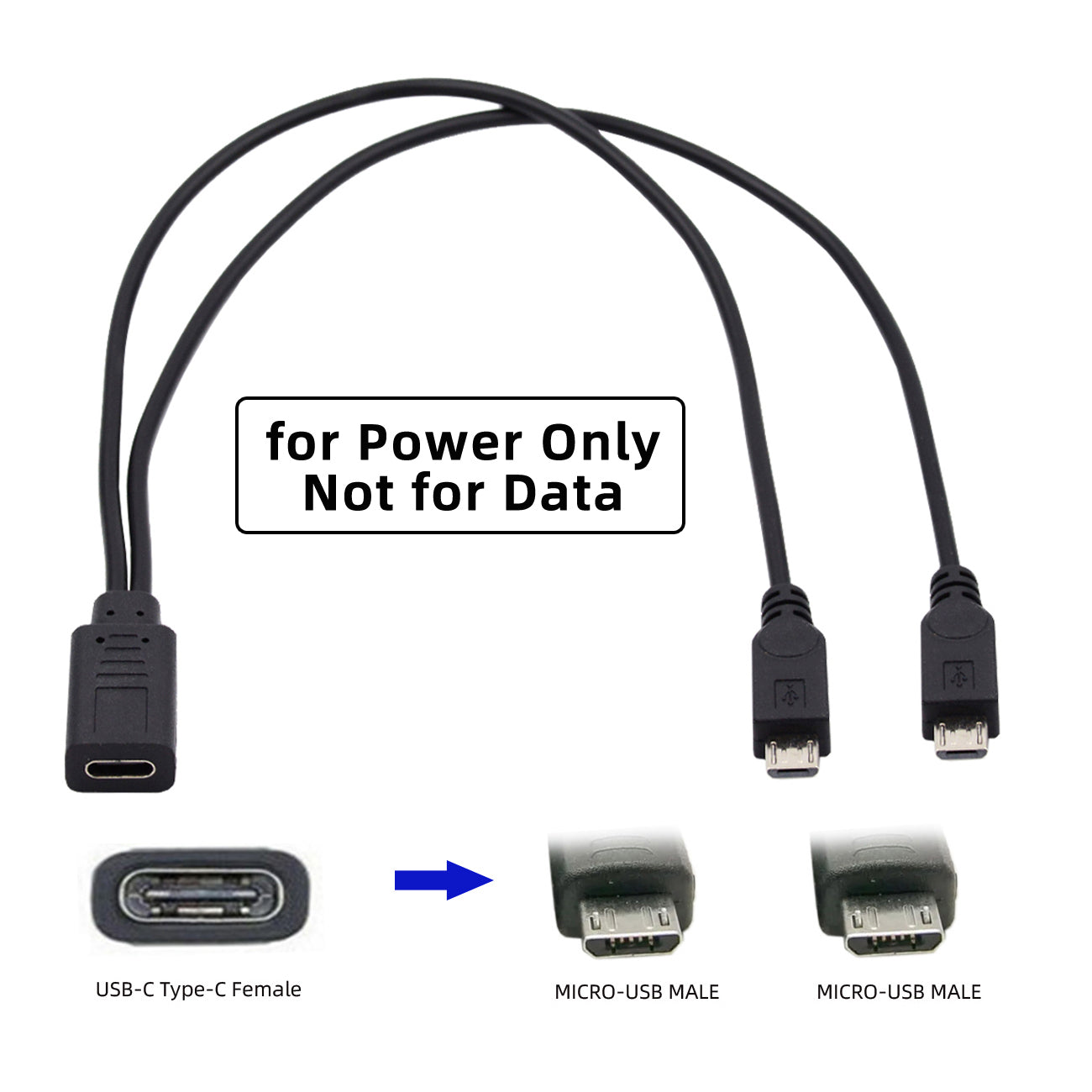 U2-069-TC003 Type-C Female DC 5V to Dual Micro USB 5Pin Male Splitter Extension Charge Cable