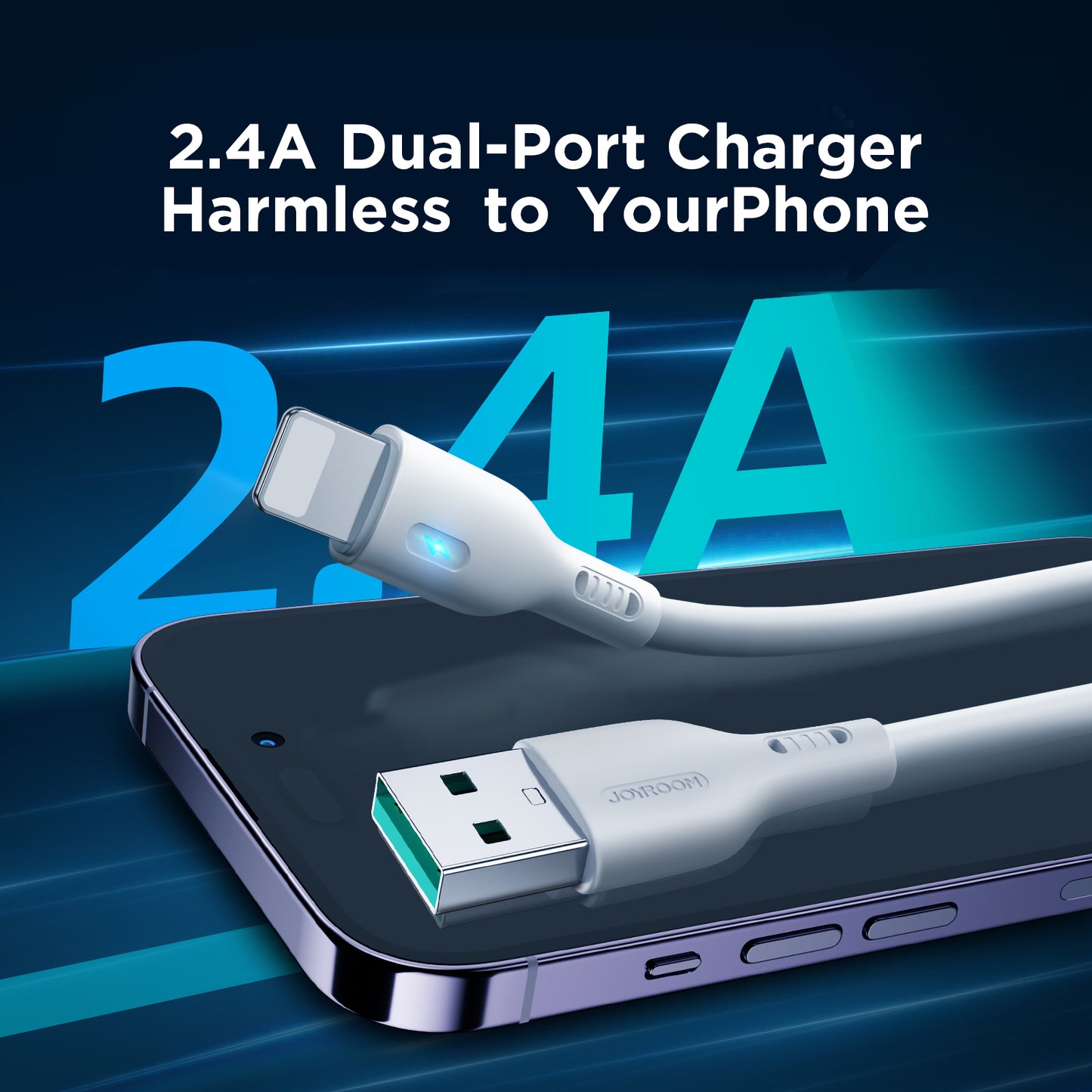 Joyroom S-UL012A13 1.2m USB-A to Lightning 2.4A Fast Charging Data Cable with Indicator - White
