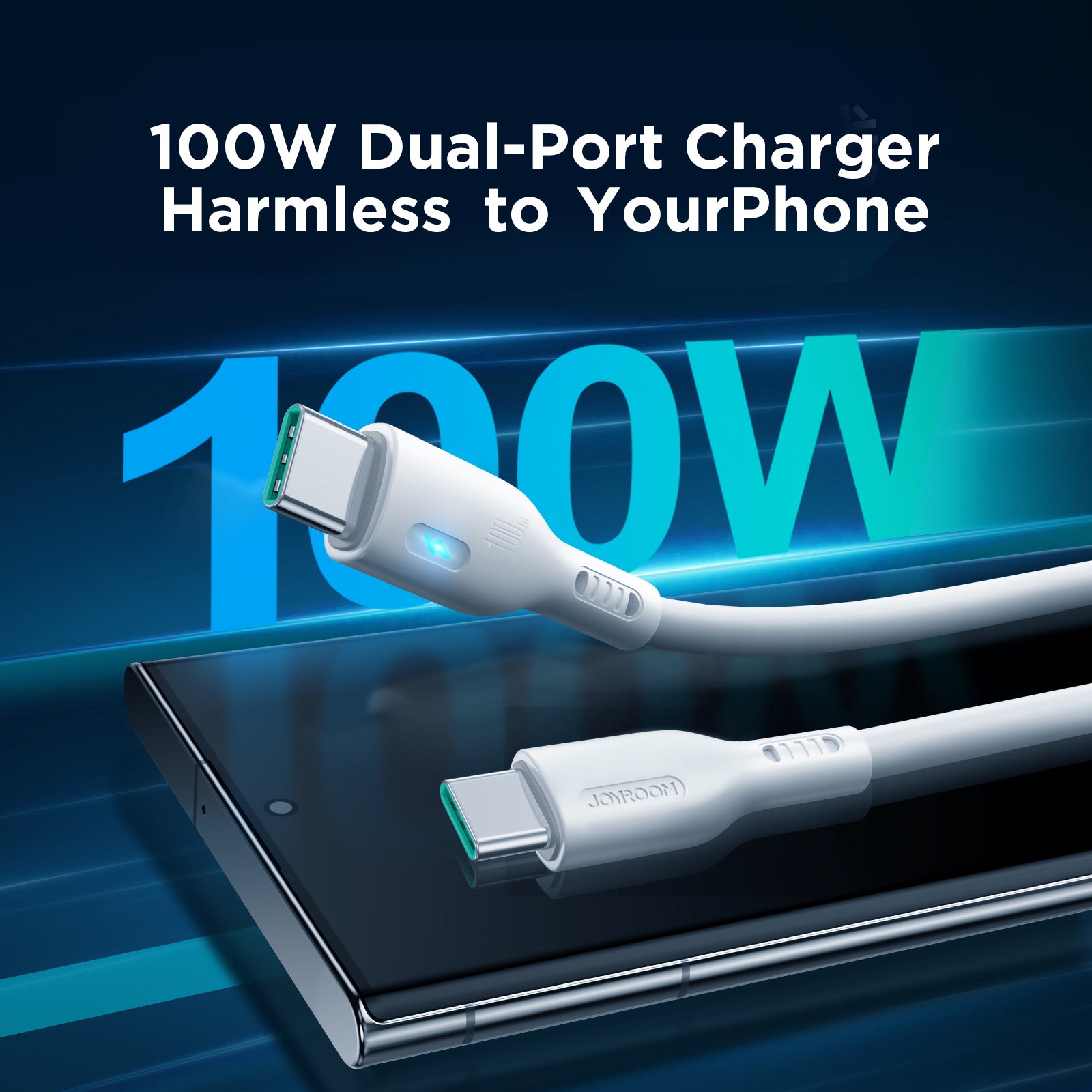 Joyroom S-CC100A13 1.2m 100W High Power Fast Charging Cord Type-C to Type-C Data Cable - White