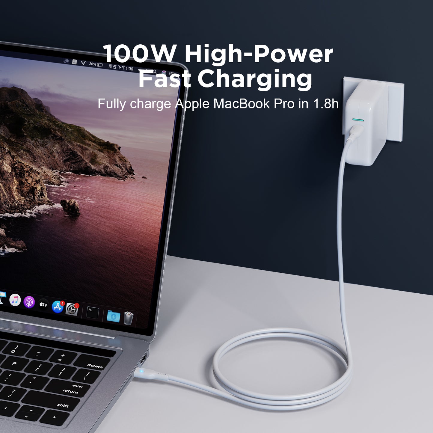 Joyroom S-CC100A13 1.2m 100W High Power Fast Charging Cord Type-C to Type-C Data Cable - Black