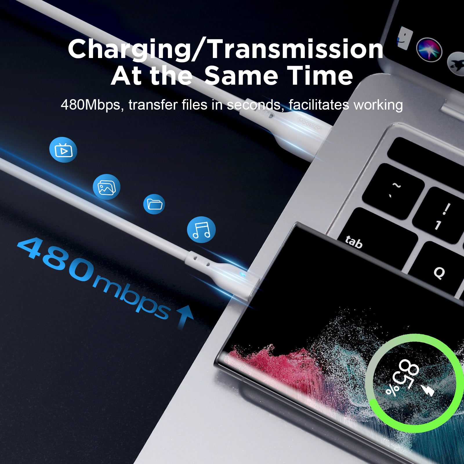 Joyroom S-UC027A13 1.2m USB-A to Type-C 3A Fast Charging 480Mbps Data Cable - Black