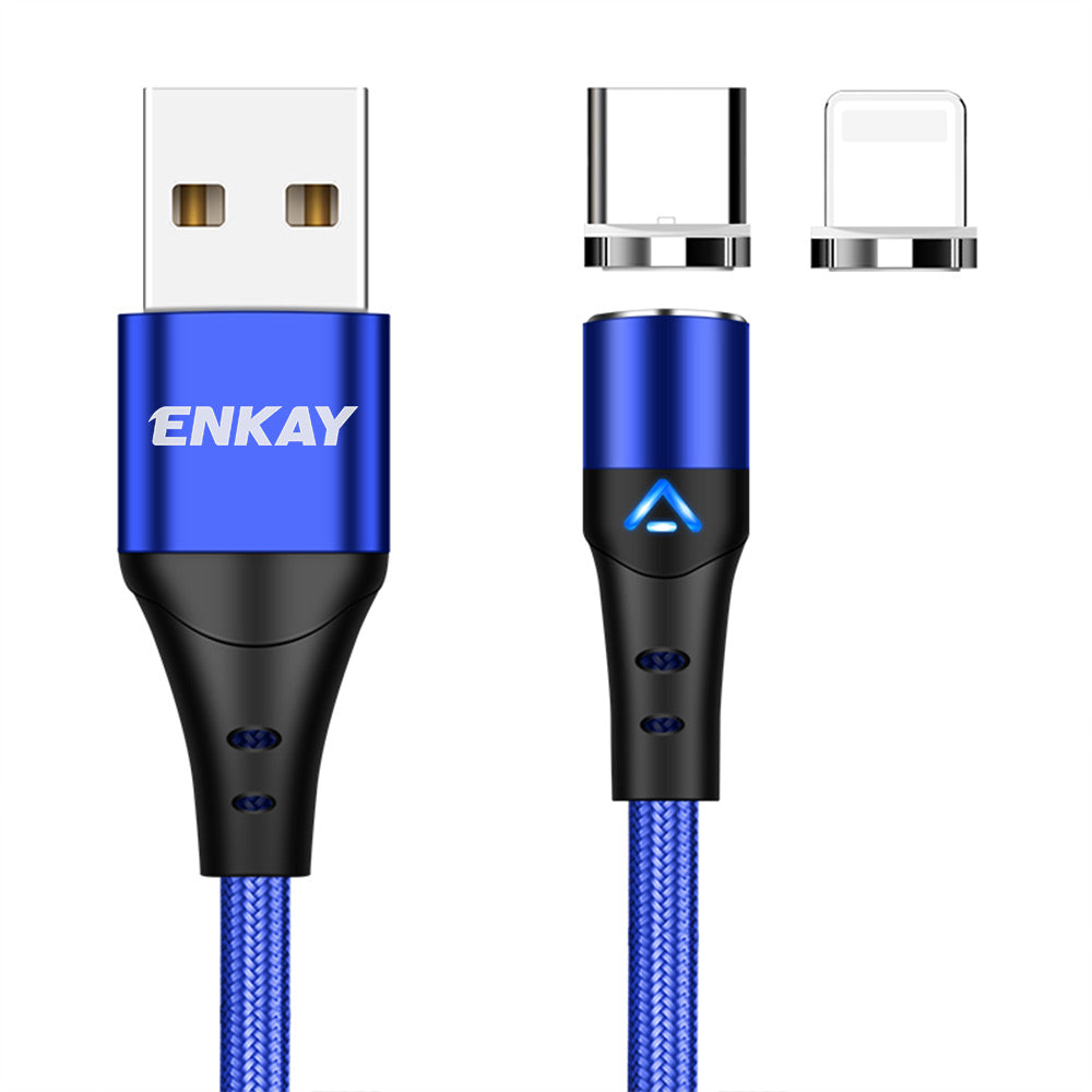 Uniqkart 1m Magnetic 3A Fast Charging Cable 2-in-1 USB to Lightning + Type-C Data Cord - Blue