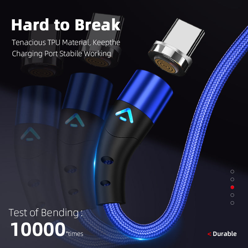 Uniqkart 2m Magnetic Charging Cable 2-in-1 3A Fast Charging USB to Lightning + Type-C Data Cord - Red