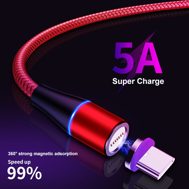 Uniqkart 1m 5A Fast Charging Magnetic Data Cable 2-in-1 USB to Lightning + Type-C Cord - Red