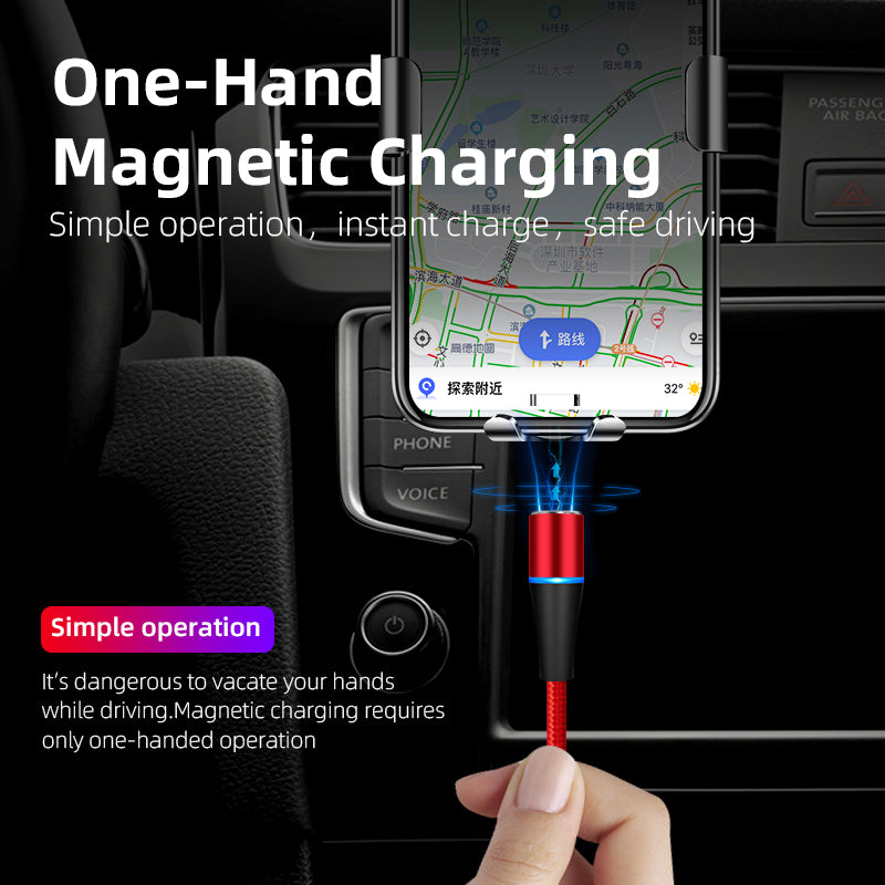 Uniqkart 1m 5A Fast Charging Magnetic Data Cable 2-in-1 USB to Lightning + Type-C Cord - Red