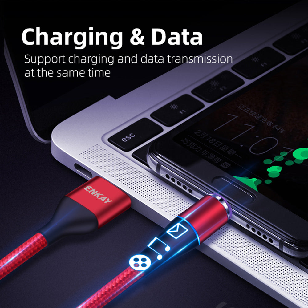 Uniqkart 1m 5A Fast Charging Magnetic Data Cable 2-in-1 USB to Lightning + Type-C Cord - Red