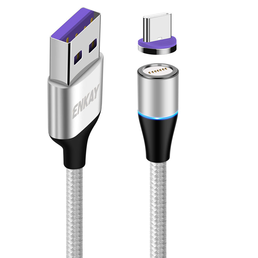 Uniqkart 1m Magnetic Charging Cable USB to Type-C 5A Fast Charging Data Cord - Silver