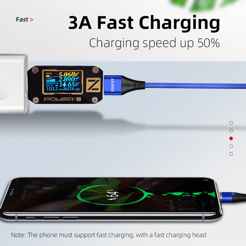 Uniqkart 1m USB to Type-C 3A Fast Charging Phone Data Cable Magnetic Charging Cord - Blue