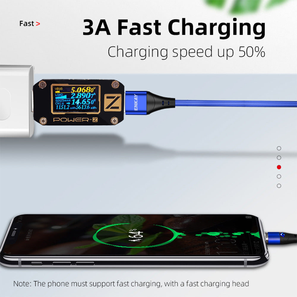 Uniqkart 2m 3A PD Fast Charging Magnetic Cable USB to Lightning Data Transmission Cord - Black