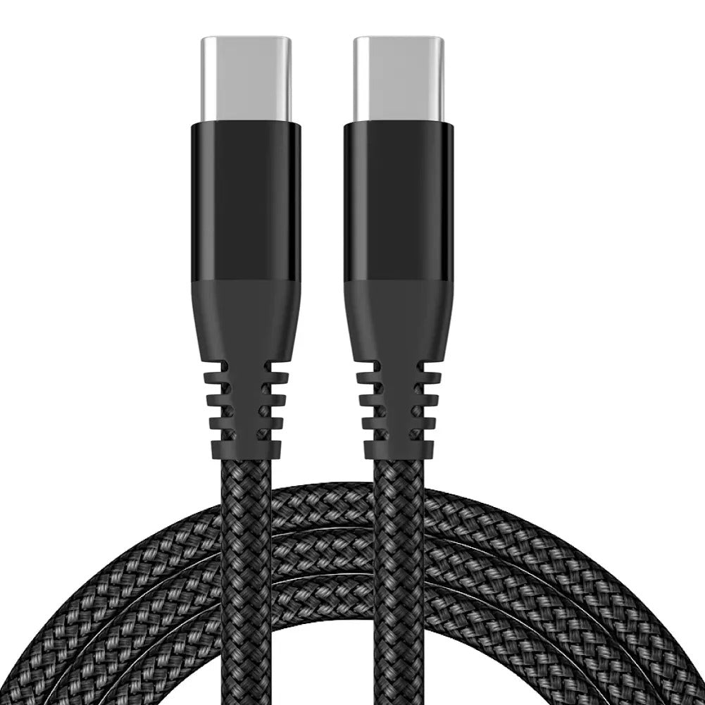 1m Nylon Braided PD 60W Charging Cable Type-C to Type-C USB2.0 Data Cable for Cell Phones, Tablets, Laptops - Black