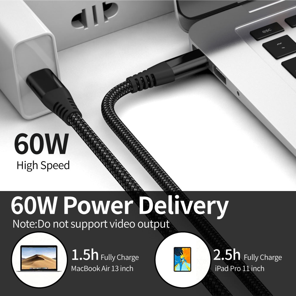 1m Nylon Braided PD 60W Charging Cable Type-C to Type-C USB2.0 Data Cable for Cell Phones, Tablets, Laptops - Black