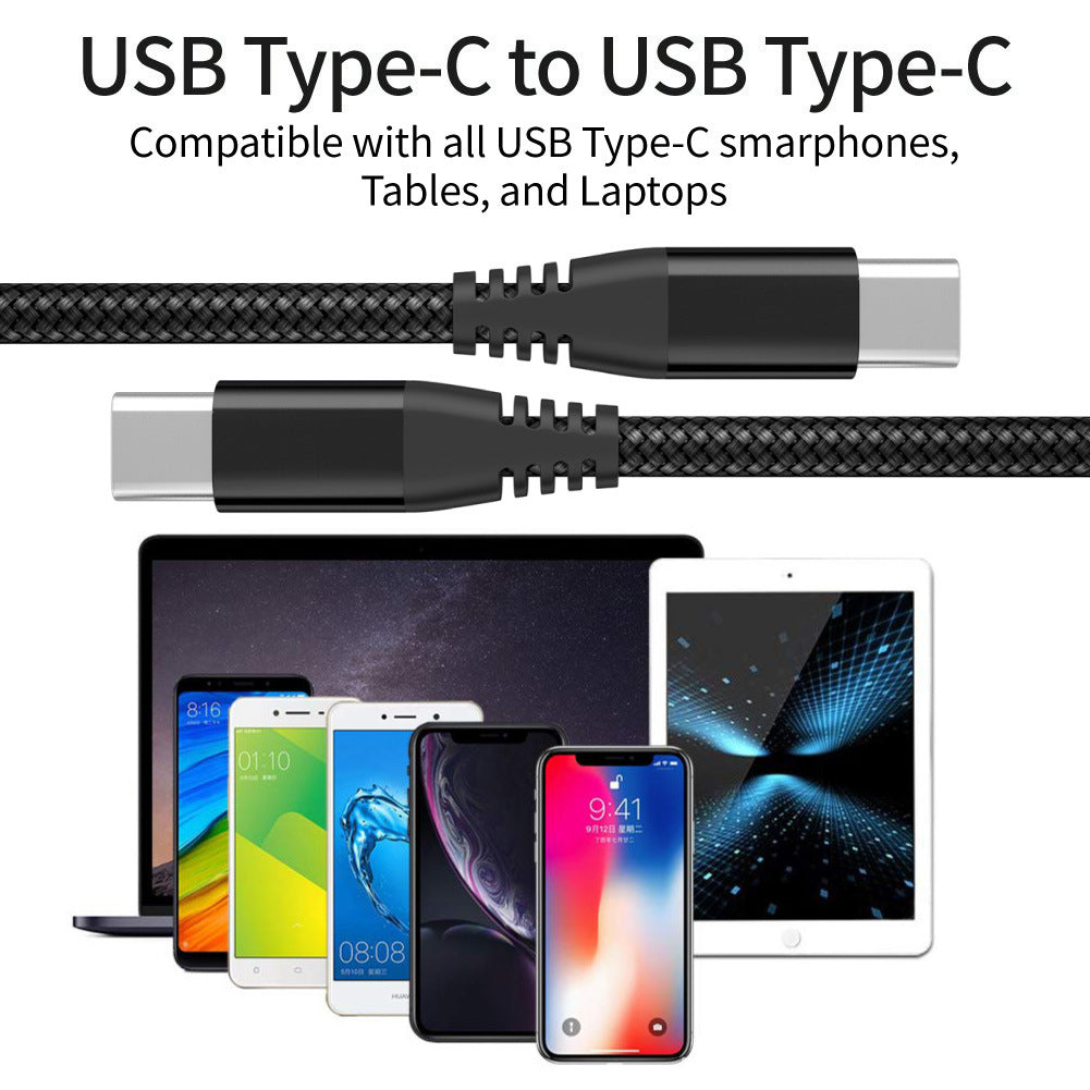 1m Nylon Braided PD 60W Charging Cable Type-C to Type-C USB2.0 Data Cable for Cell Phones, Tablets, Laptops - Black