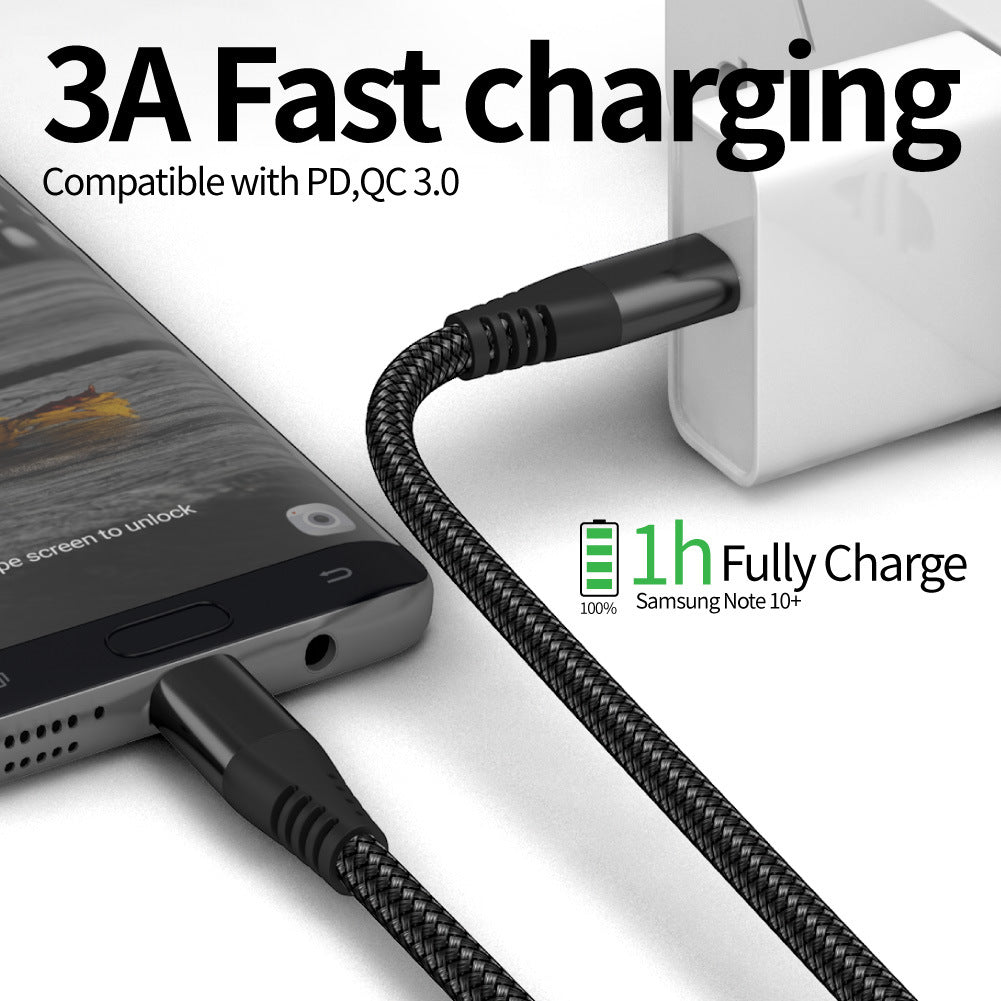 1m Nylon Braided PD 60W Charging Cable Type-C to Type-C USB2.0 Data Cable for Cell Phones, Tablets, Laptops - Black