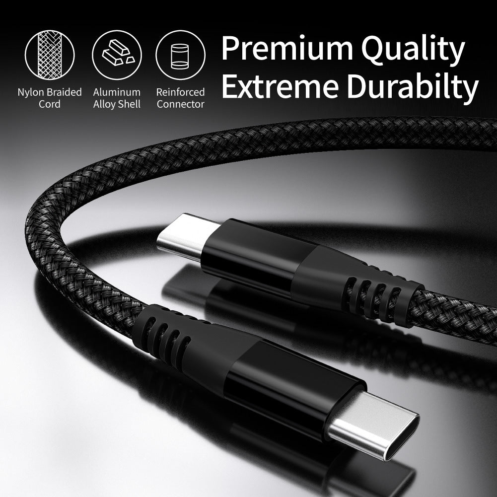 1m Nylon Braided PD 60W Charging Cable Type-C to Type-C USB2.0 Data Cable for Cell Phones, Tablets, Laptops - Black