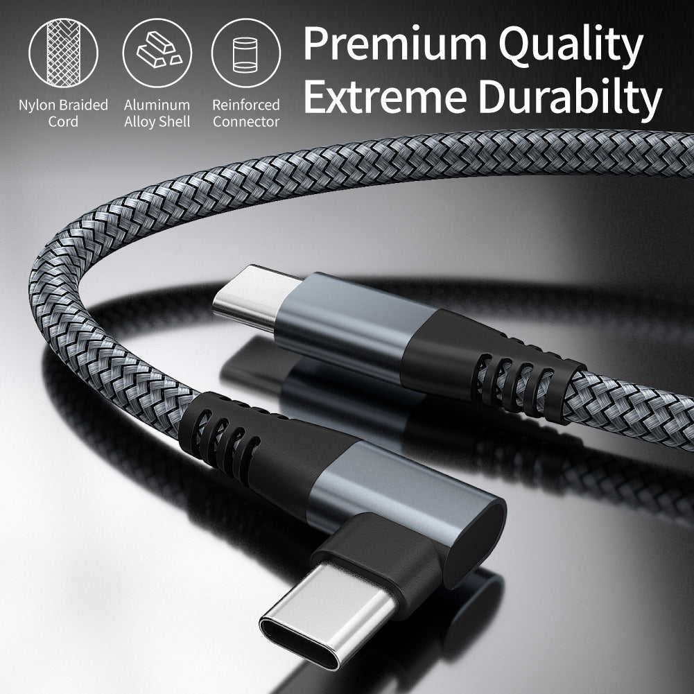 1m Dual Angled Type-C PD 60W Charging Cable for Cell Phones, Tablets, Laptops Nylon Braided USB2.0 Data Cable - Grey
