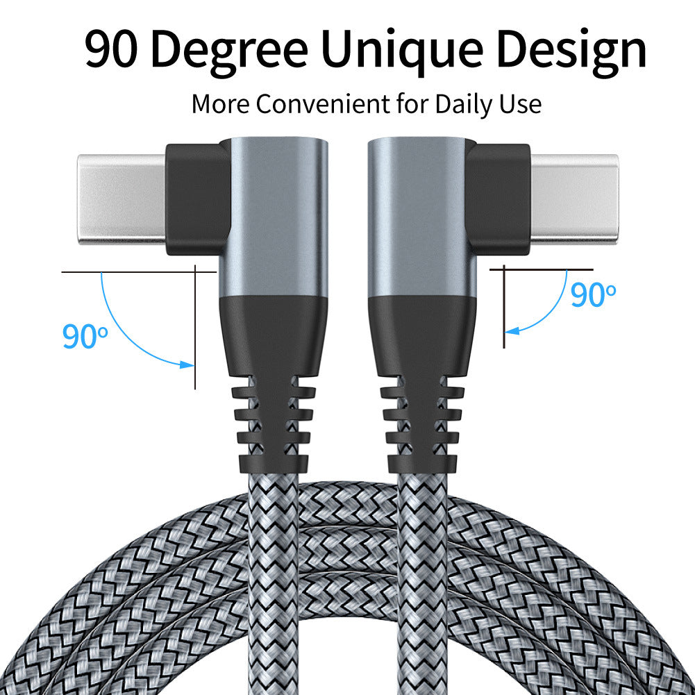 1m Dual Angled Type-C PD 60W Charging Cable for Cell Phones, Tablets, Laptops Nylon Braided USB2.0 Data Cable - Grey