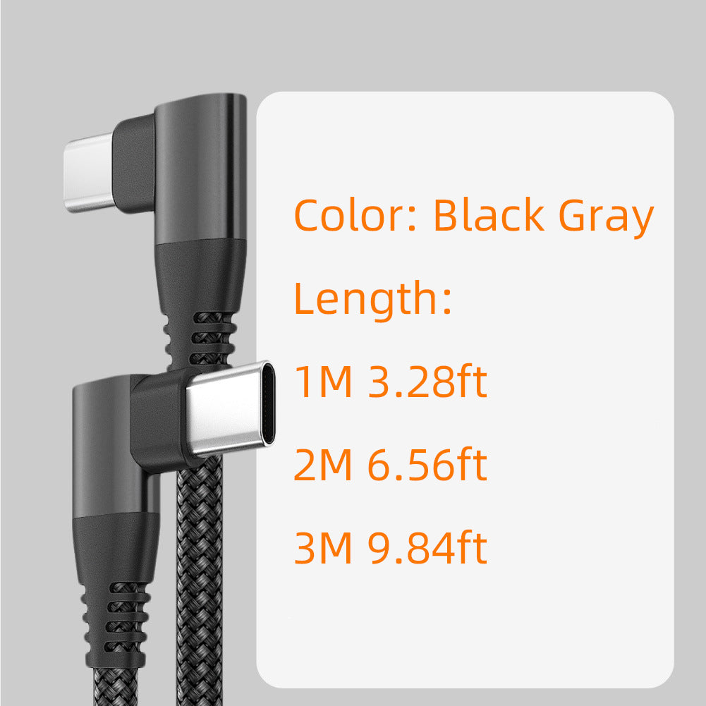 1m Dual Angled Type-C PD 60W Charging Cable for Cell Phones, Tablets, Laptops Nylon Braided USB2.0 Data Cable - Grey