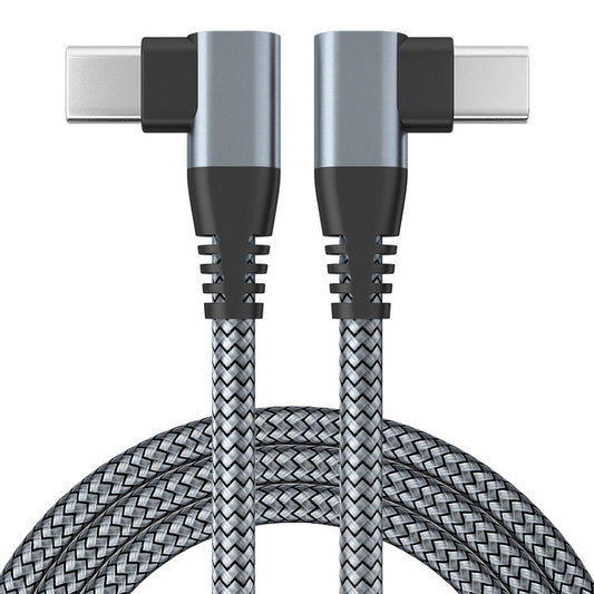 2m Nylon Braided PD 60W Fast Charging Cord for Cell Phones, Tablets, Laptops Dual Angled Type-C USB2.0 Data Cable - Grey