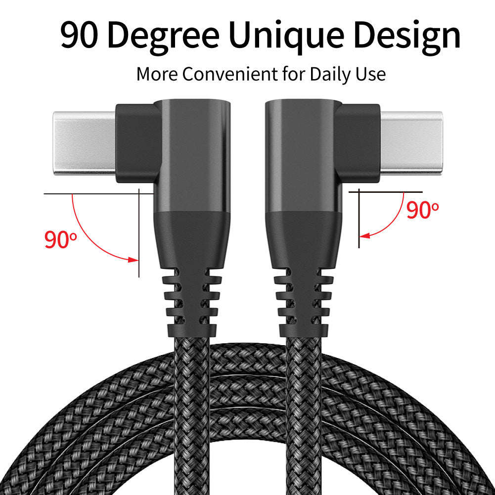2m Nylon Braided PD 60W Fast Charging Cord for Cell Phones, Tablets, Laptops Dual Angled Type-C USB2.0 Data Cable - Black