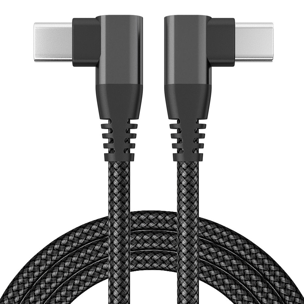 Dual Angled Type-C PD 60W Fast Charging Cord 3m Nylon Braided USB2.0 Charging Data Cable for Cell Phones, Tablets, Laptops - Black