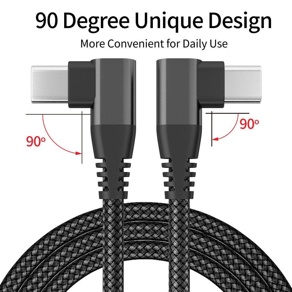 Dual Angled Type-C PD 60W Fast Charging Cord 3m Nylon Braided USB2.0 Charging Data Cable for Cell Phones, Tablets, Laptops - Black