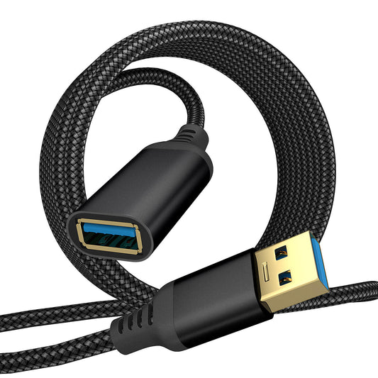 1m USB 3.0 Male to Female Data Cable 5Gbps Data Transmission Nylon Braided Extension Cord - Black