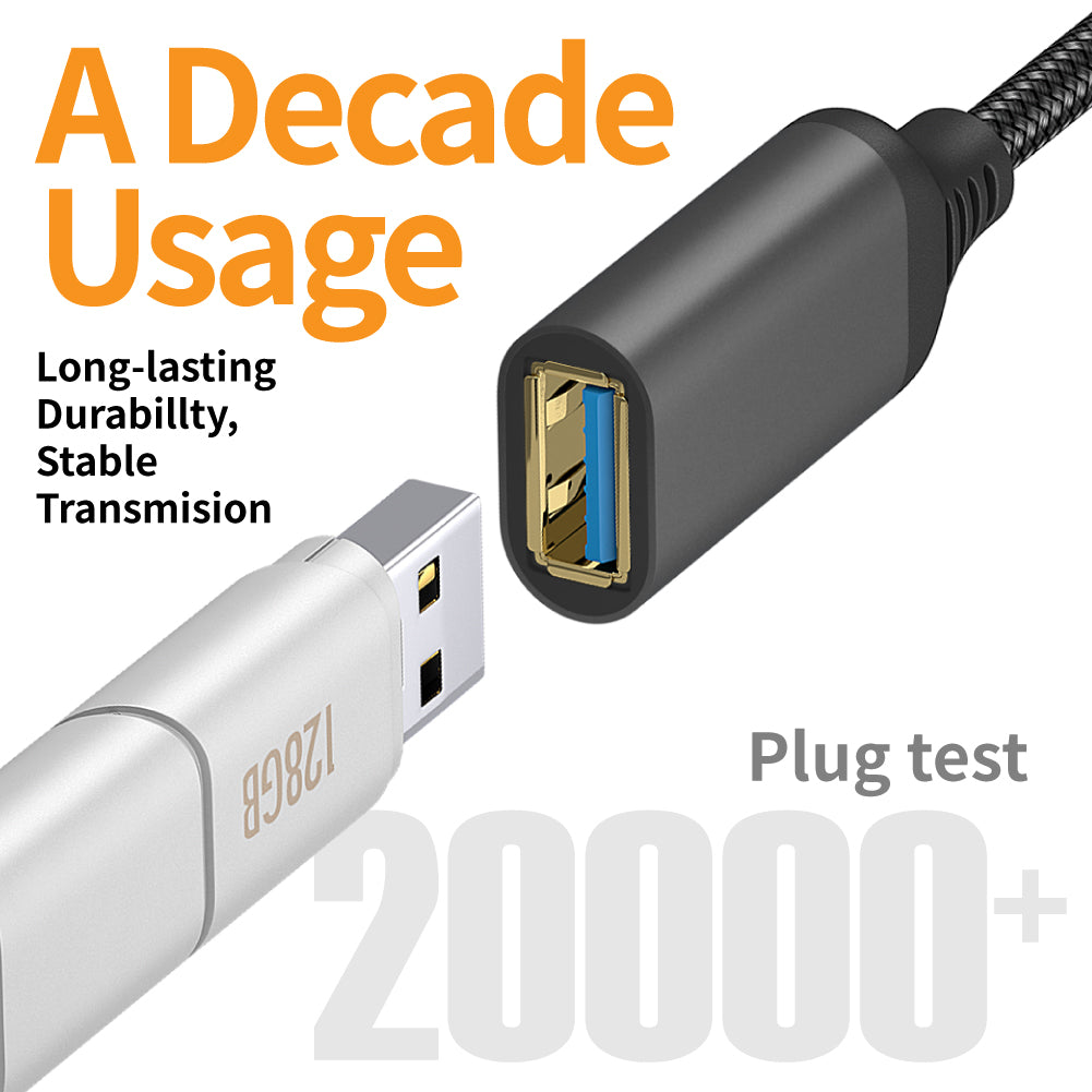 1m USB 3.0 Male to Female Data Cable 5Gbps Data Transmission Nylon Braided Extension Cord - Grey