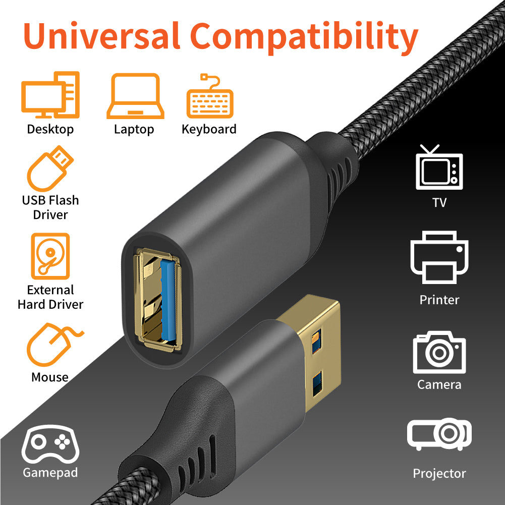 1m USB 3.0 Male to Female Data Cable 5Gbps Data Transmission Nylon Braided Extension Cord - Grey