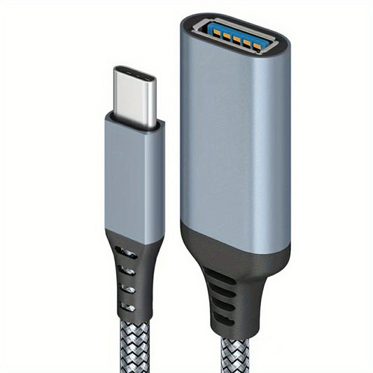 Type-C to USB3.0 OTG Adapter Cable 20cm Nylon Braided USB-C Converter for Mobile Phones, Tablets, Laptops - Grey