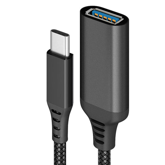 Type-C to USB3.0 OTG Adapter Cable 20cm Nylon Braided USB-C Converter for Mobile Phones, Tablets, Laptops - Black