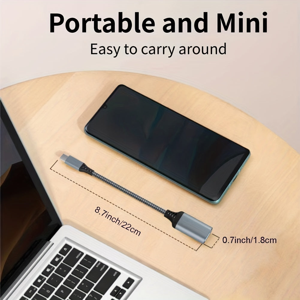 Type-C to USB3.0 OTG Adapter Cable 20cm Nylon Braided USB-C Converter for Mobile Phones, Tablets, Laptops - Black