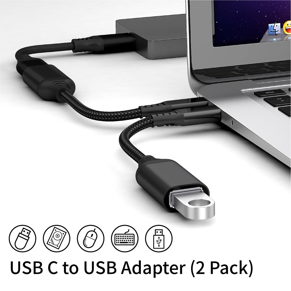 Type-C to USB3.0 OTG Adapter Cable 20cm Nylon Braided USB-C Converter for Mobile Phones, Tablets, Laptops - Black
