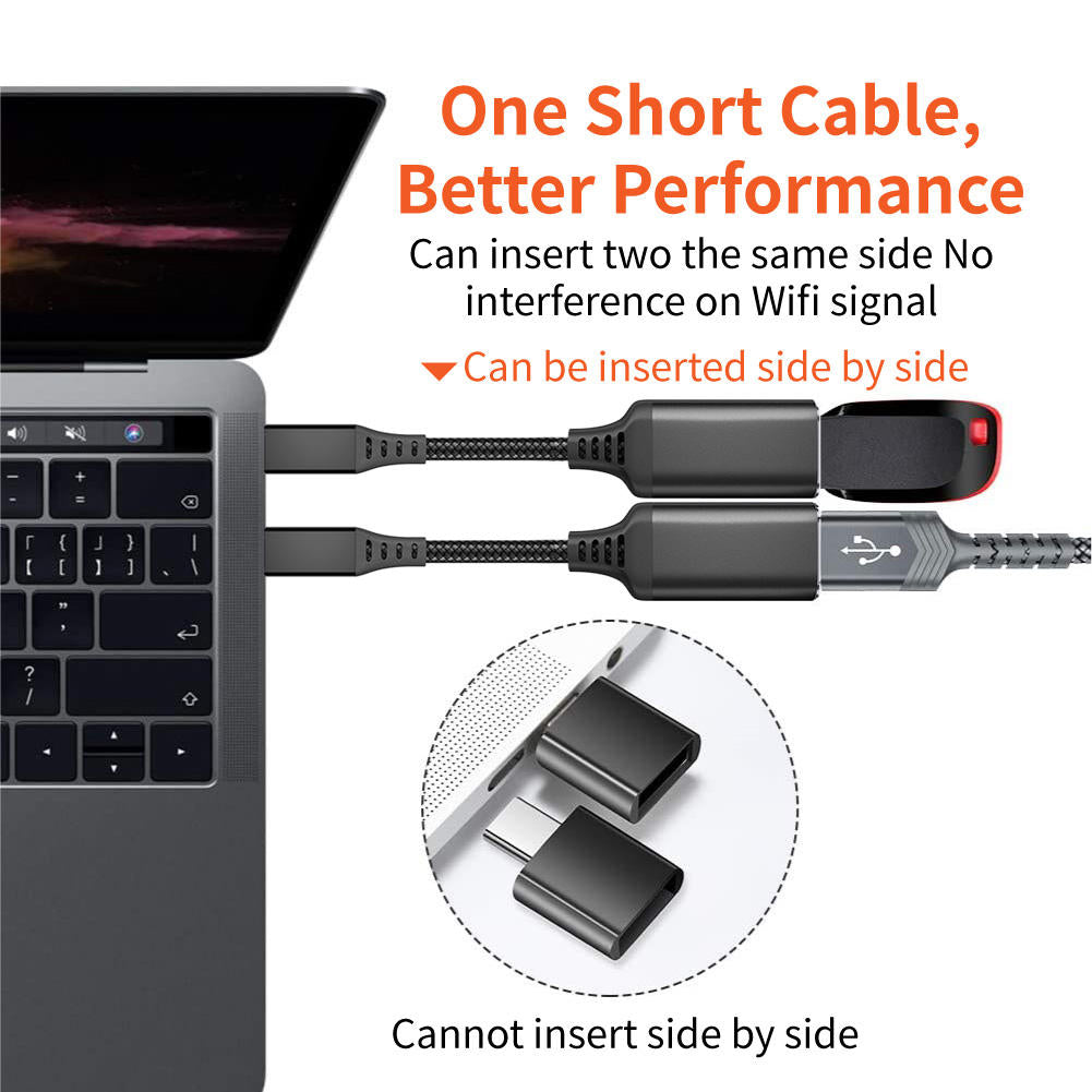 Type-C to USB3.0 OTG Adapter Cable 20cm Nylon Braided USB-C Converter for Mobile Phones, Tablets, Laptops - Black