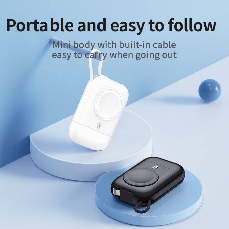 W01 Portable Wireless Charger for Apple Watch Power Bank Magnetic Travel Smart Watch Charger - White