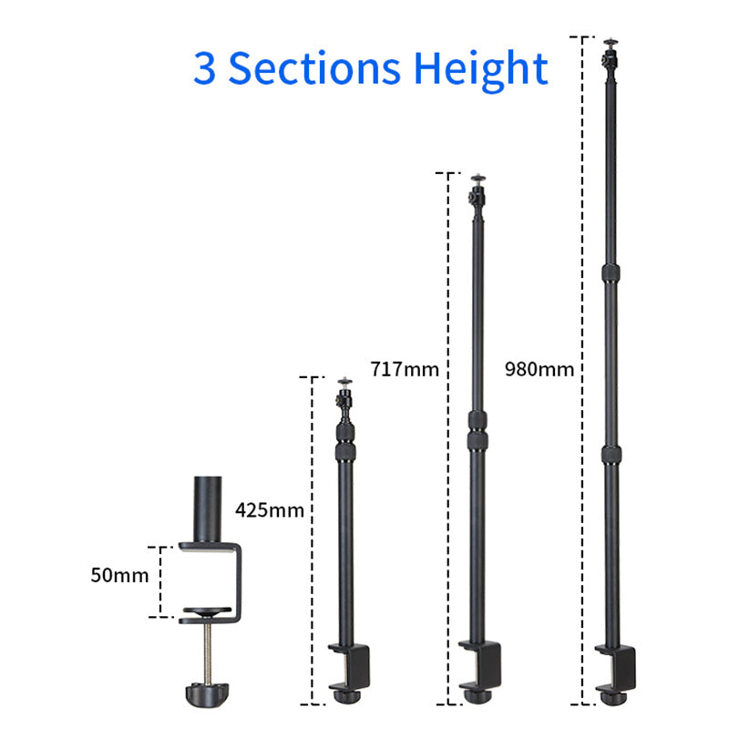 MT-49 Tabletop Light Stand Clip Stand Adjustable Clamp Desk Mount Light Stand with 1 / 4-inch Screw for LED Video Light / Ring Light