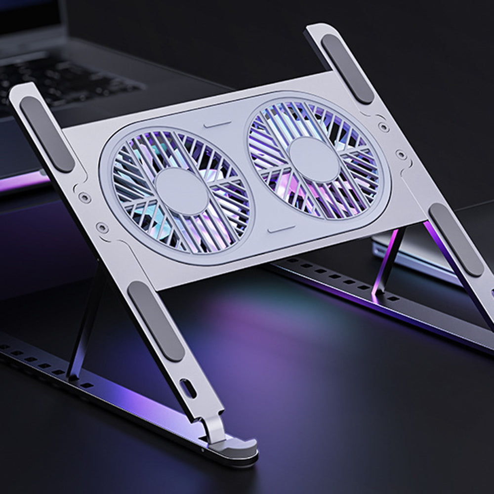 Uniqkart P11F Foldable Laptop Cooling Fan Radiator Stand Adjustable Angle Heat Dissipation Notebook Cooler - Large Fan / Silver