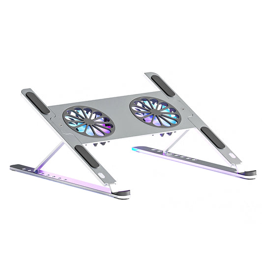 Uniqkart P11F Foldable Laptop Cooling Fan Radiator Stand Adjustable Angle Heat Dissipation Notebook Cooler - Small Fan / Silver