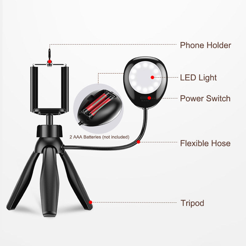 XWJ-S1 Desktop Tripod Photo Stand with 3-Levels Brightness Adjustable LED Lights Cell Phone Holder - Pink