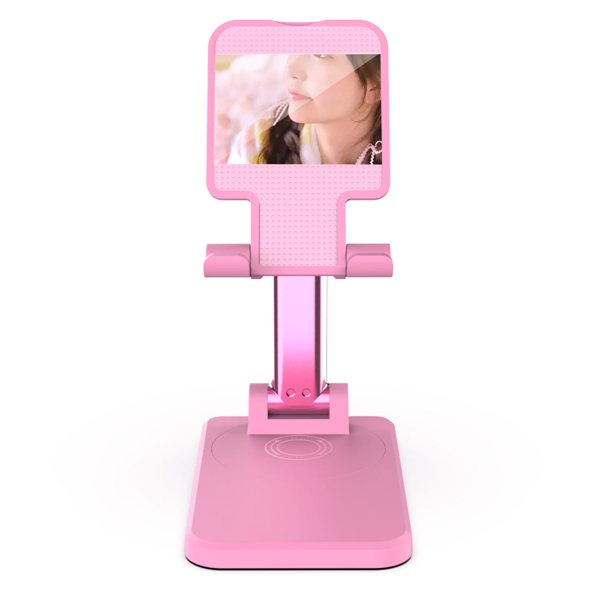 CCT19 Foldable Cell Phone Stand Rotation Height Adjustable Phone Holder ABS+Silicone Desktop Phone Mount - Pink / with Makeup Mirror