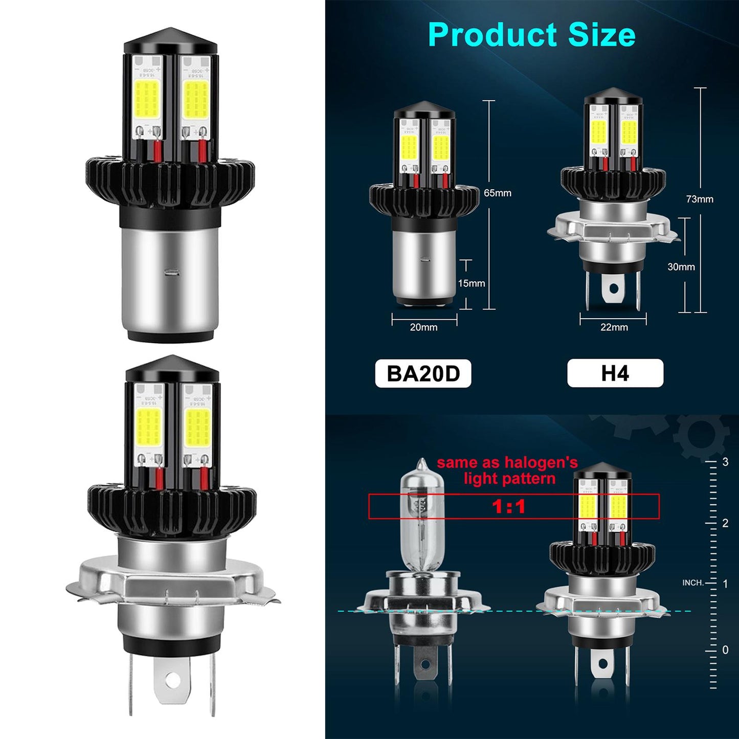 Motorbike Motorcycle Headlight Bulbs LED Hi Lo beam 6000K White H4