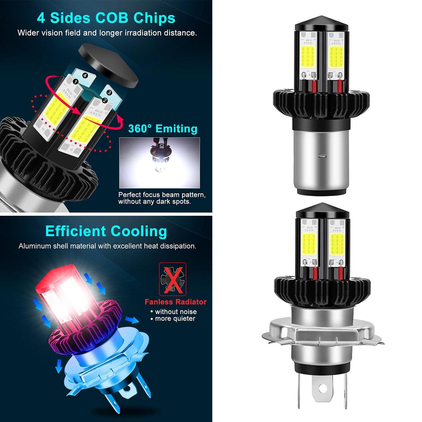 Motorbike Motorcycle Headlight Bulbs LED Hi Lo beam 6000K White H4
