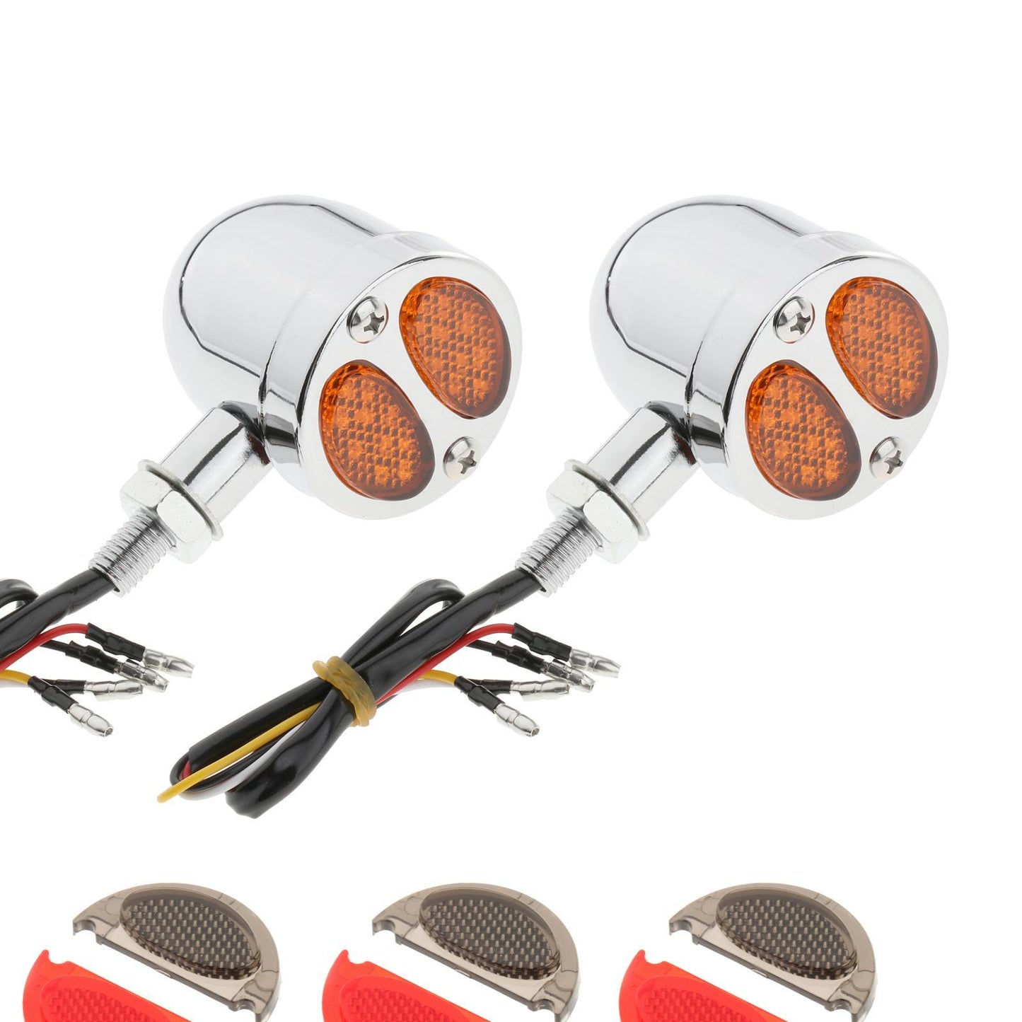 2pcs Motorcycle LED Bullet Brake Light Indicator For Bobber Racer chromed