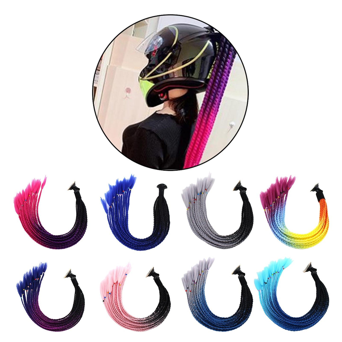 55cm Hair Helmet Pigtail Gradient Ponytail for Motorcycle Black Light Blue