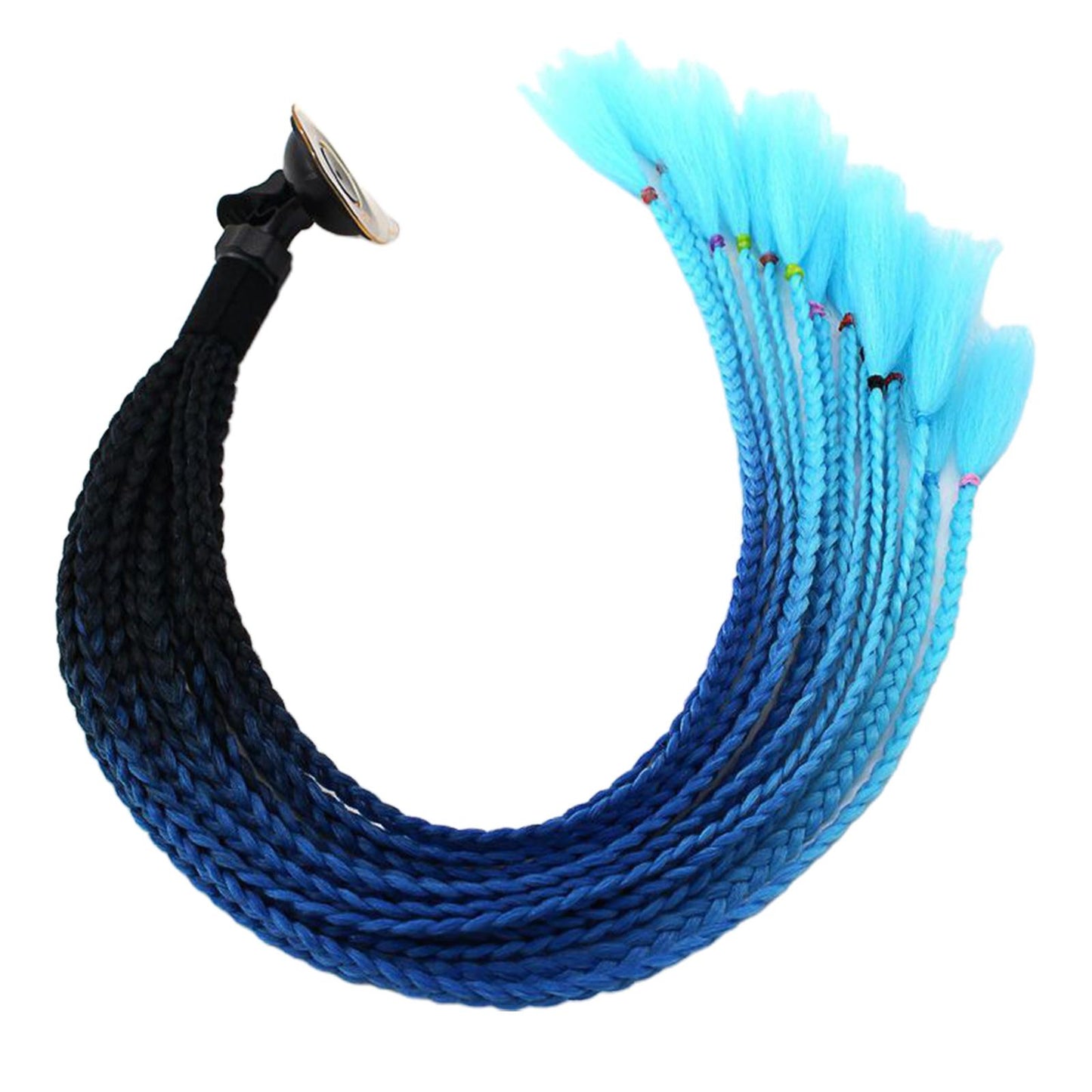 55cm Hair Helmet Pigtail Gradient Ponytail for Motorcycle Black Light Blue