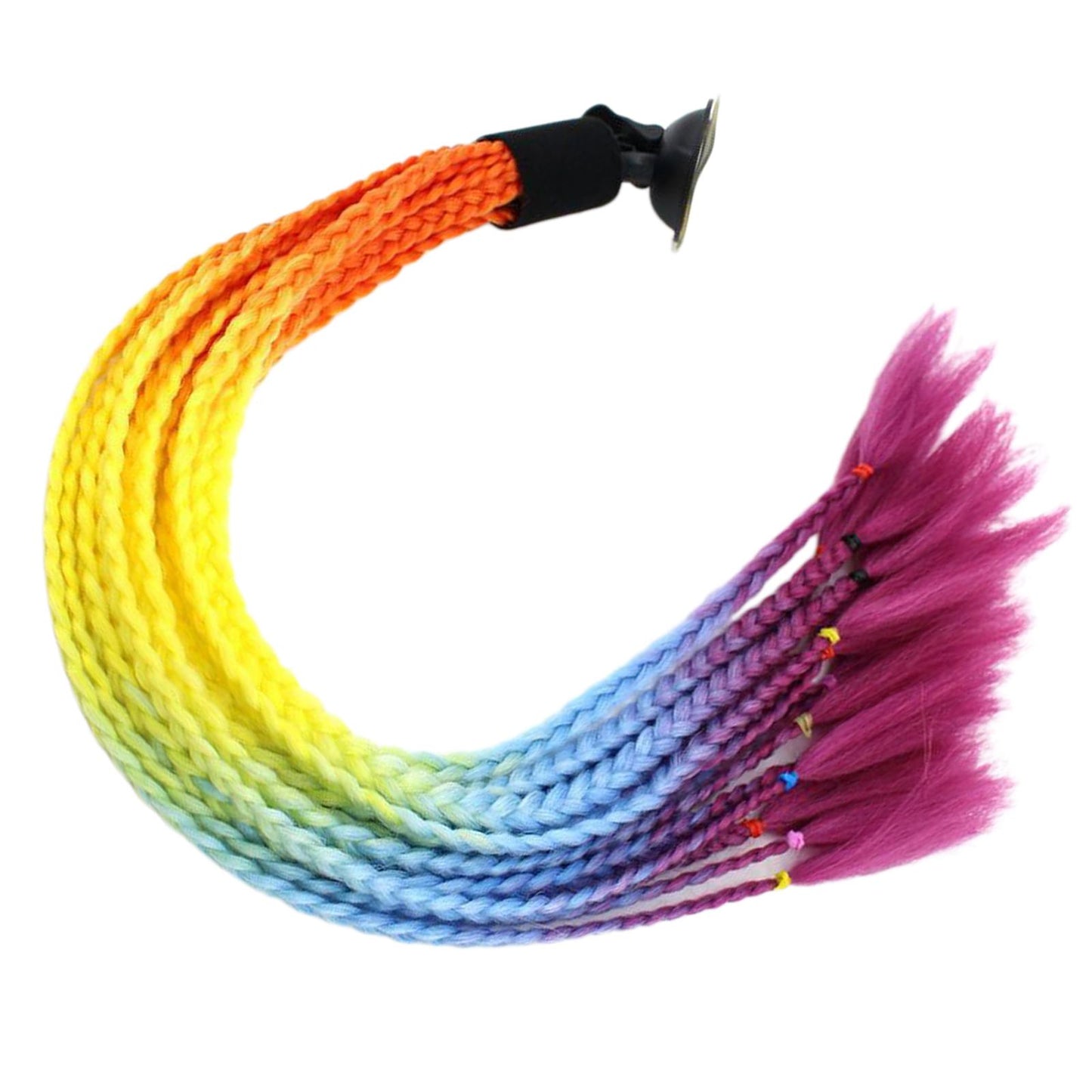 55cm Hair Helmet Pigtail Gradient Ponytail for Motorcycle Orange Yellow